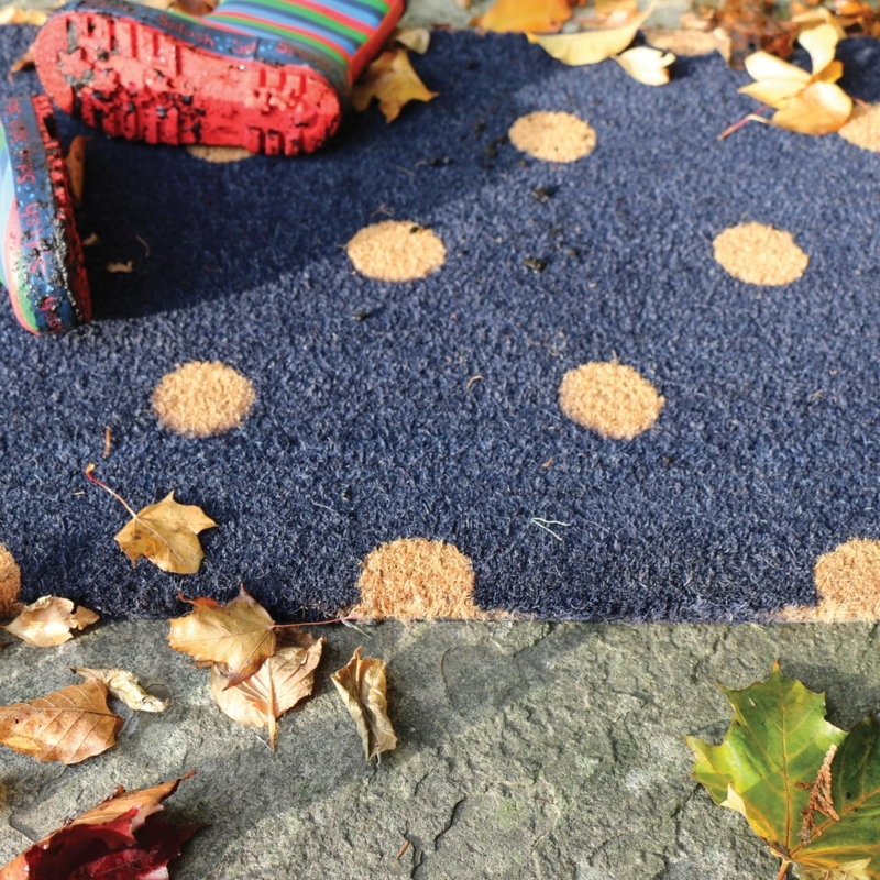 Doormat Navy Blue Base Natural Coir Dots Durable Mudroom Floor Mat