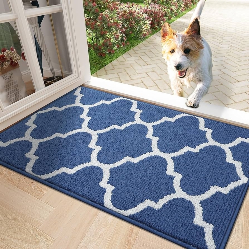 Doormat Navy Blue Quatrefoil Trellis Pattern Low Profile Indoor