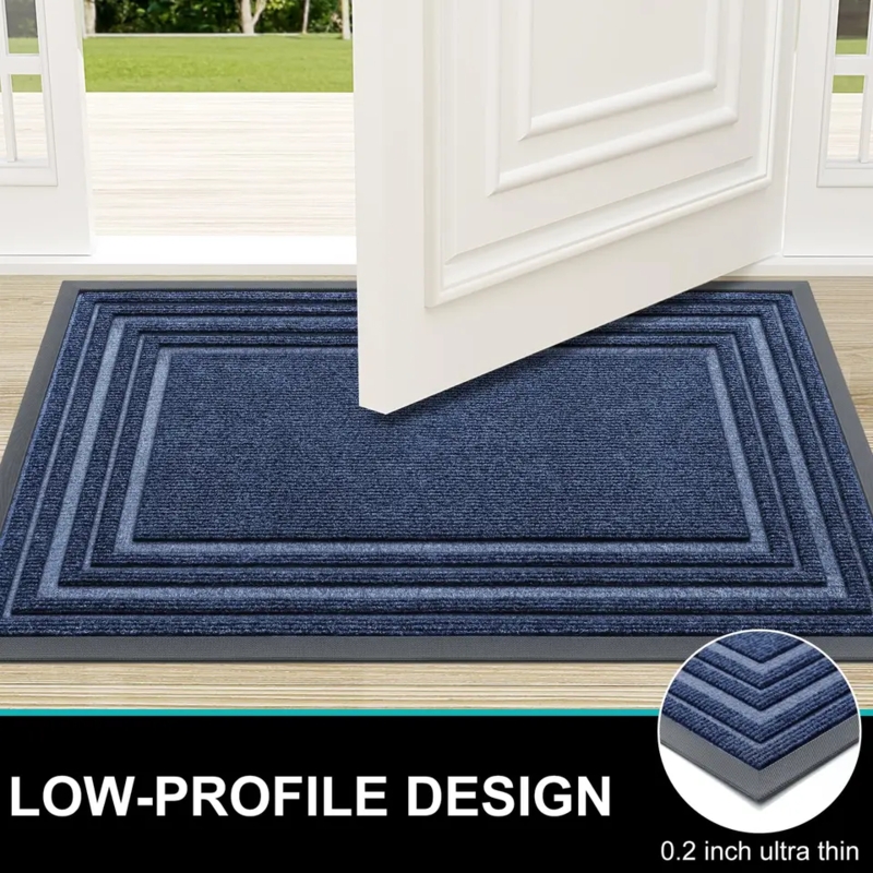 Doormat Navy Blue Ribbed Doormat, Ultra Thin Concentric Texture.