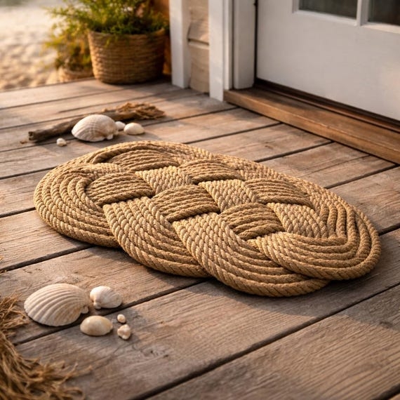 Doormat Ocean Plait Knot Jute Like Rope Hand Woven Coastal Styling