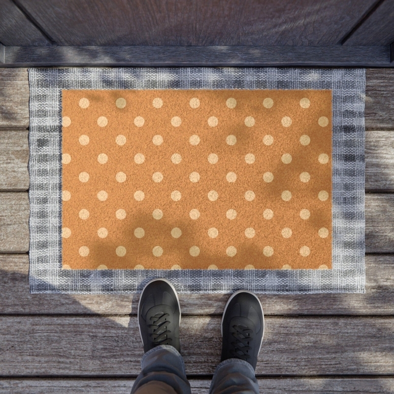 Doormat Orange Polka Dot Plaid Border Warm Modern Farmhouse Porch