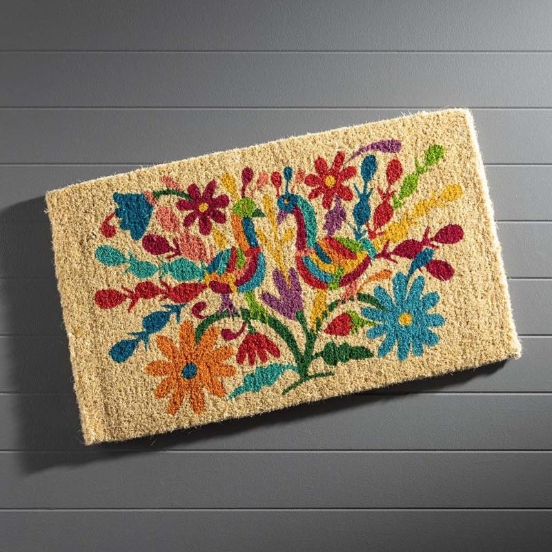 Doormat Otomi Style Peacock Motif Bohemian Folk Art Vibrant Colors