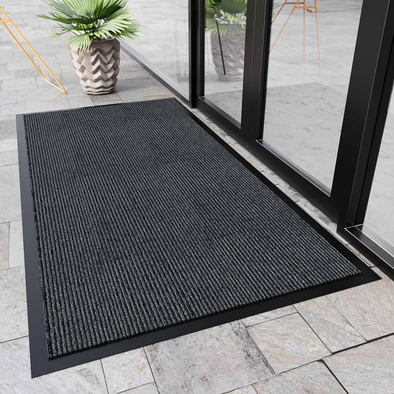 Doormat Oversized Charcoal Grey Ribbed Texture Modern Patio Entrance