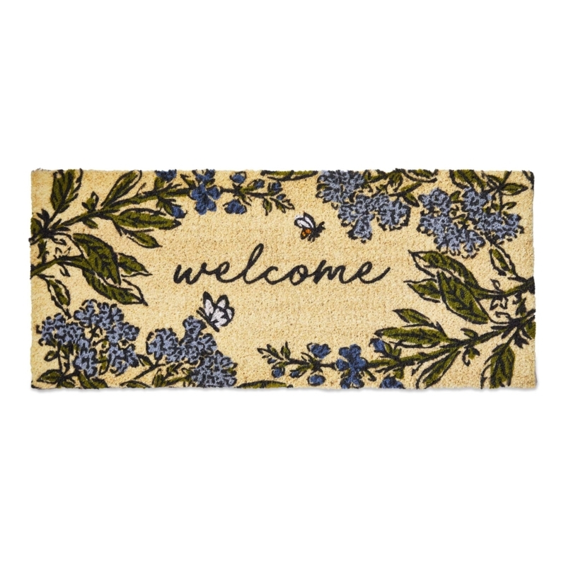 Doormat Oversized Estate Length Botanical Border Script Welcome Coir