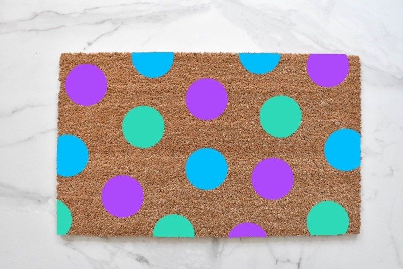 Doormat Oversized Polka Dots Purple Turquoise Blue Vibrant Coir Mat