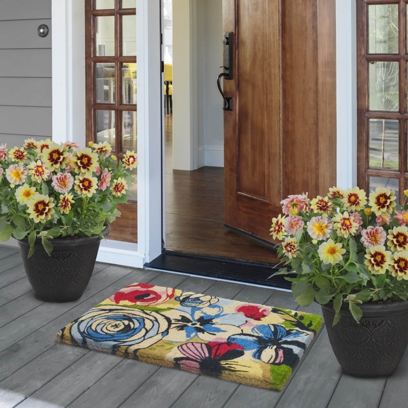 Doormat Oversized Watercolor Floral Print Vibrant Bohemian Porch Accent