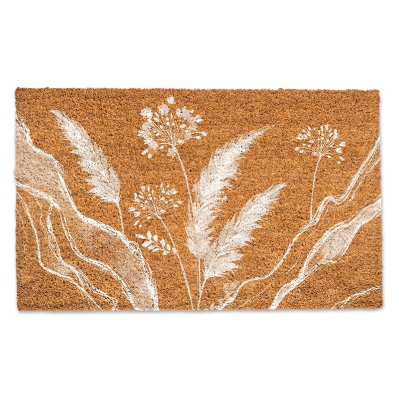 Doormat Pampas Grass Door Mat White Floral Print Natural Coir Botanical