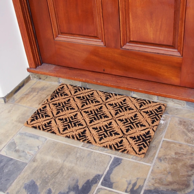 Doormat Patterned Coir Entryway Geometric Leaf Design