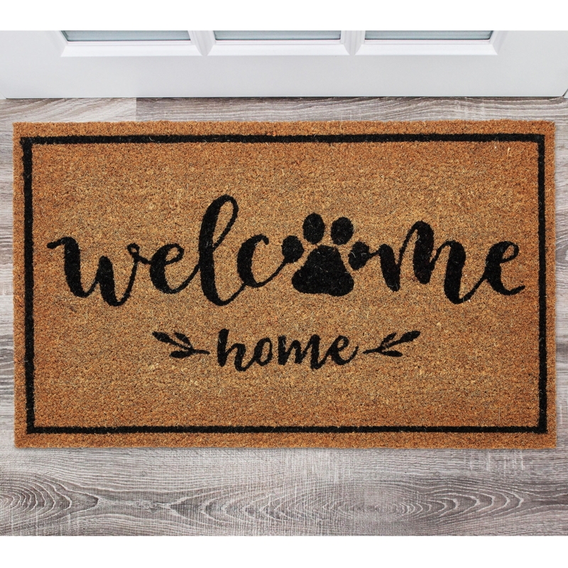 Doormat Paw Print Design Script Typography Coir Pet Friendly Entryway