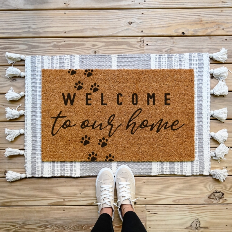Doormat Paw Print Graphic Tassel Fringe Layered Rug Look Cozy