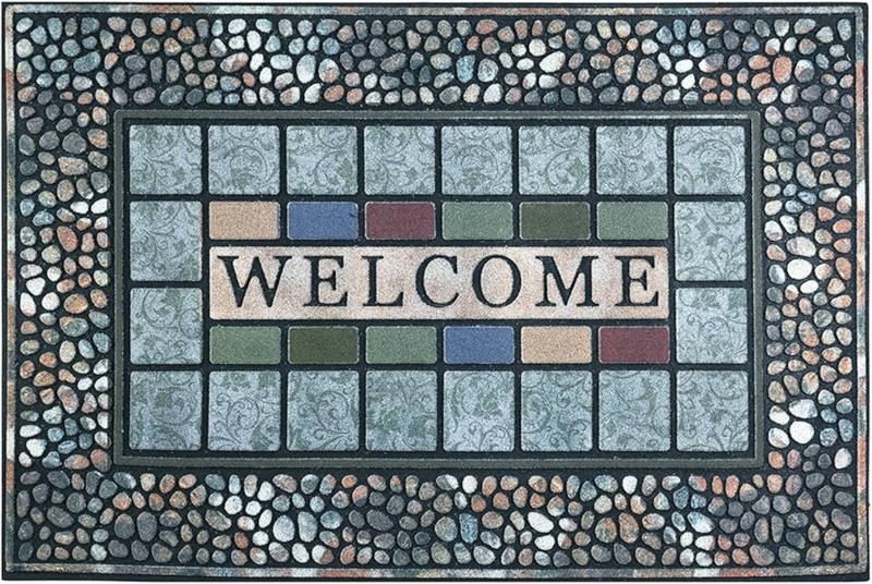 Doormat Pebble Border Floral Damask Rubber Low Profile Welcome