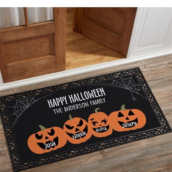 Doormat Personalized Family Names Ornate Rubber Frame Pumpkin Graphics