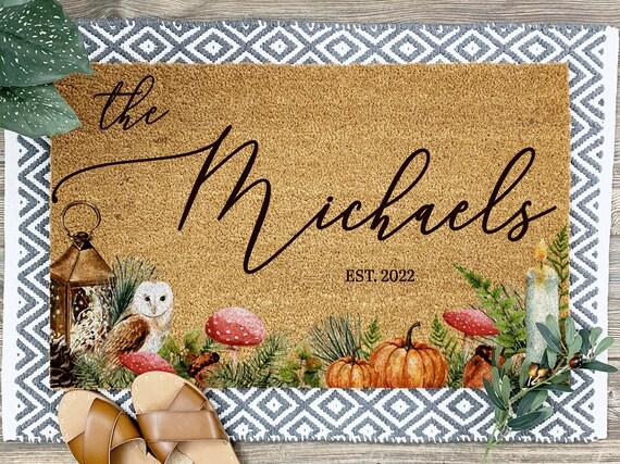 Doormat Personalized Farmhouse Coir Layered Harvest Illustrations