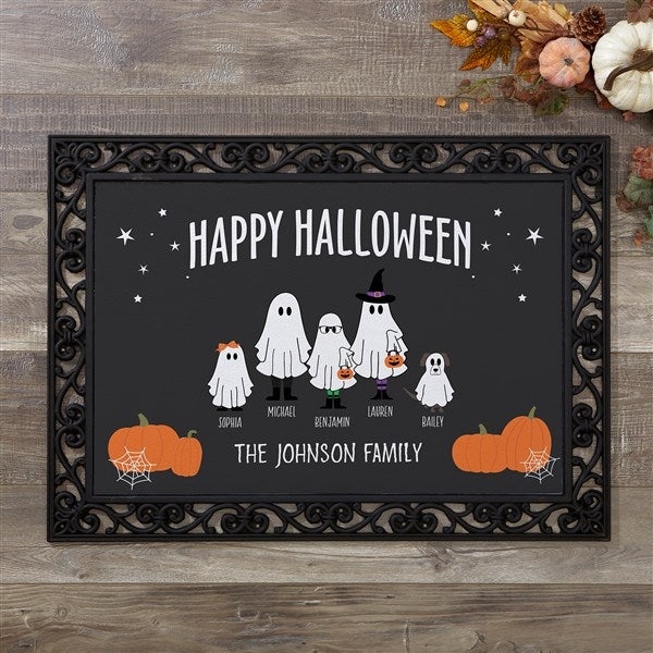 Doormat Personalized Ghost Family Graphic Ornate Molded Frame Halloween