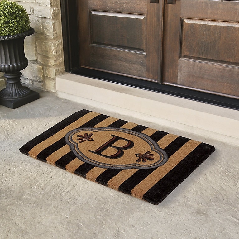Doormat, Personalized Monogram Fibrous Texture, Traditional Entryway Decor