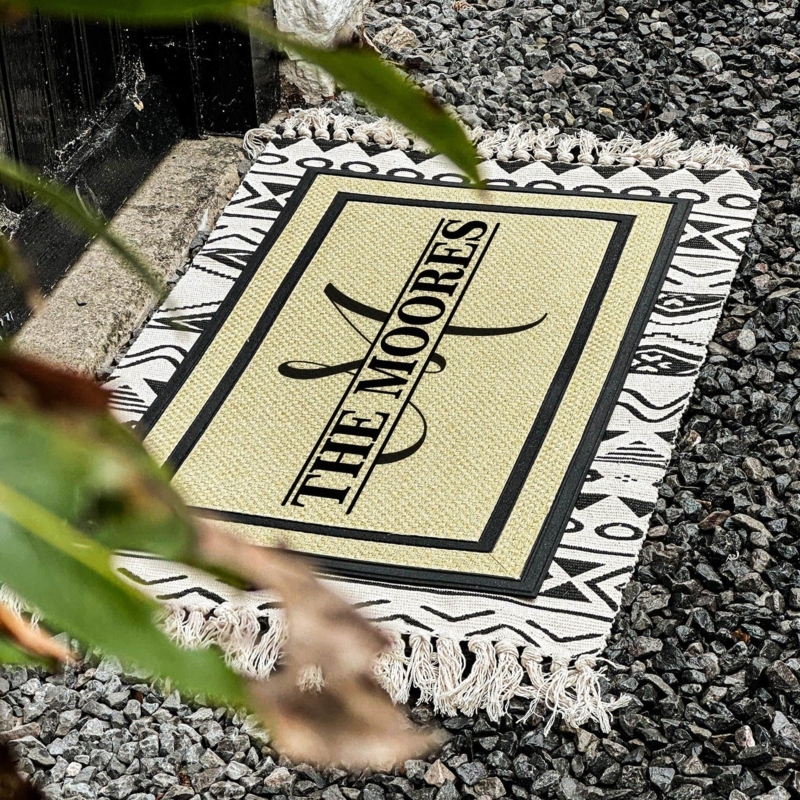 Doormat Personalized Monogrammed Welcome Mat Layered Boho Rug