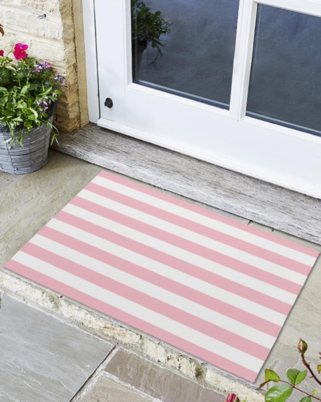 Doormat Pink and White Striped Low Profile Cottage Porch Styling