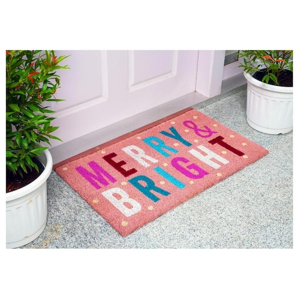Doormat Pink Multi Colored Text Graphic Coir Like Festive Holiday