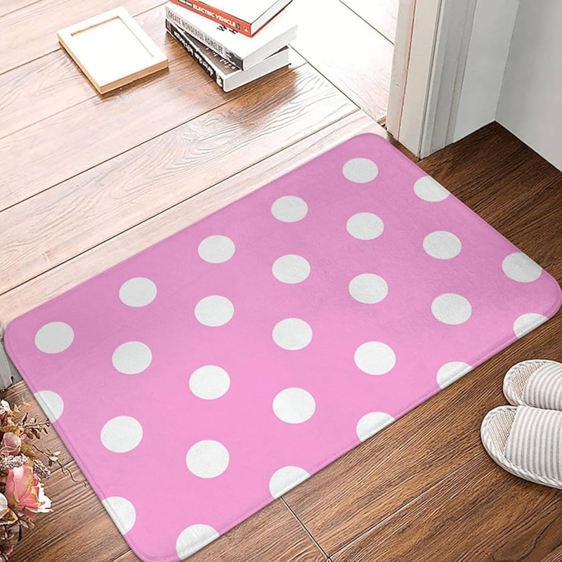 Doormat Pink Polka Dot Rounded Corners Soft Washable Entryway Mat