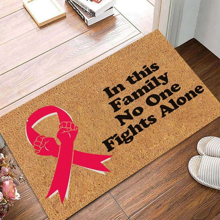 Doormat Pink Ribbon Graphic Fight Alone Quote Coarse Texture