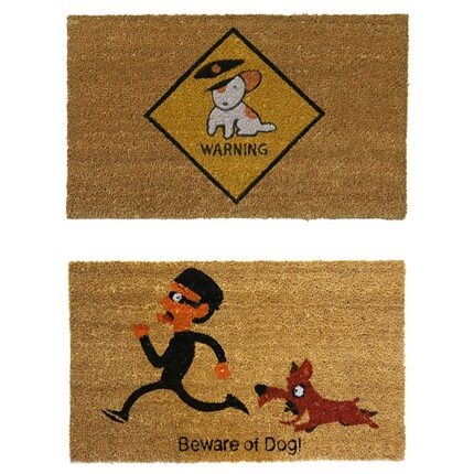 Doormat Playful Dog Warning Humorous Graphic Coir Natural Fiber