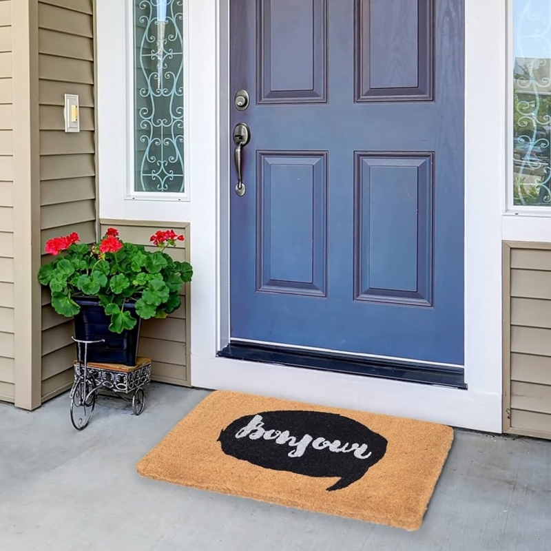 Doormat Playful Greeting Front Doormat "Bonjour" Speech Bubble Graphic