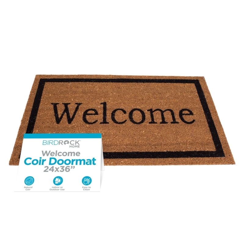 Doormat Printed Welcome Text Black Frame Border Natural Fiber Classic