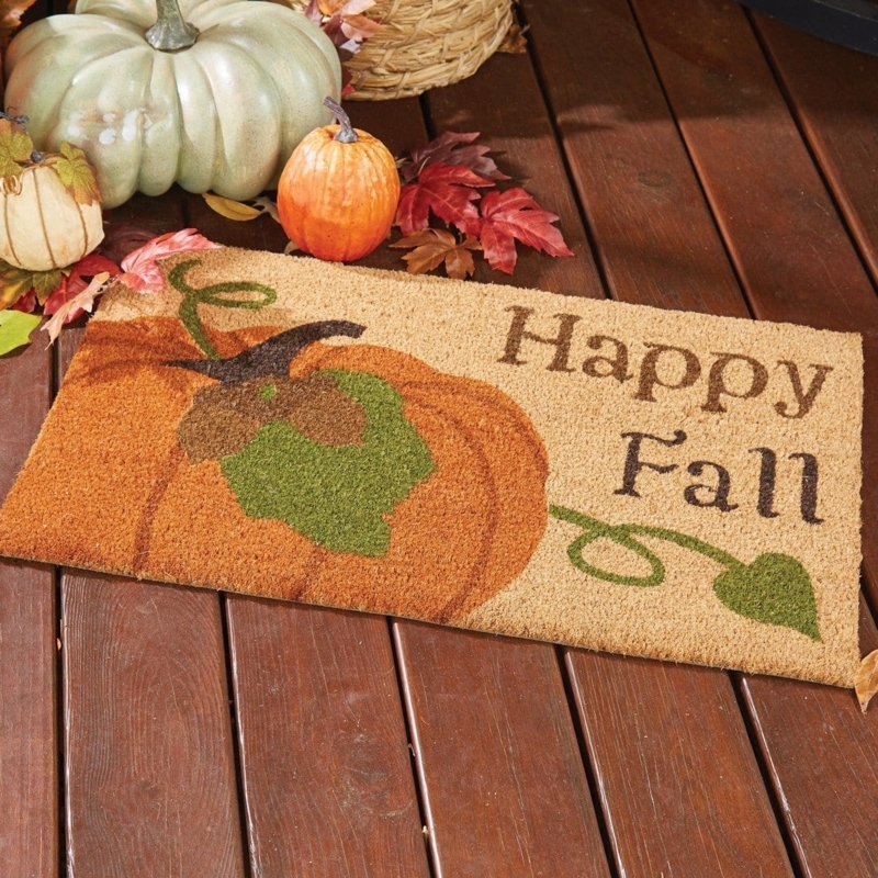 Doormat Pumpkin Graphic 'Happy Fall' Serif Text Fiber Harvest