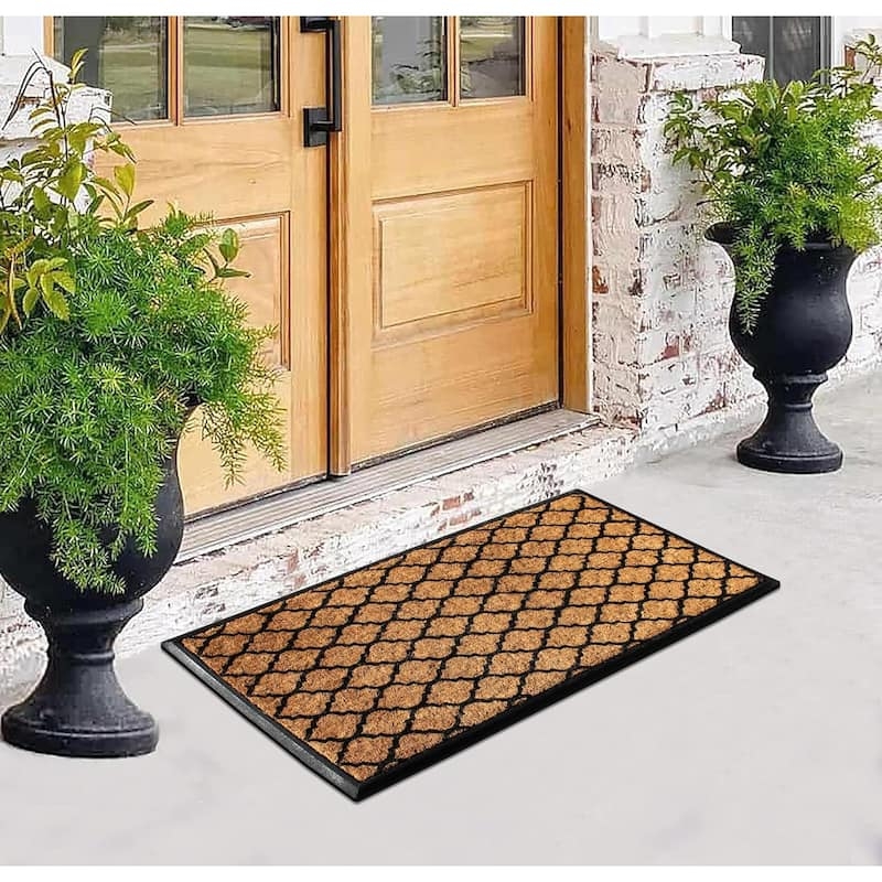 Doormat Quatrefoil Pattern Large Heavy Duty Coir Rubber