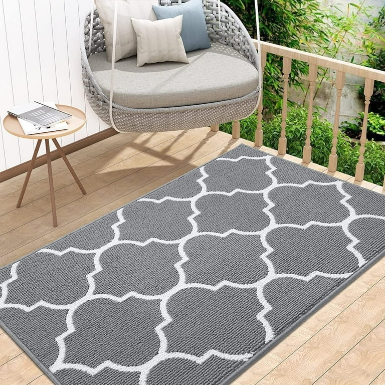 Doormat Quatrefoil Trellis Ribbed Texture Grey Low Profile Deck