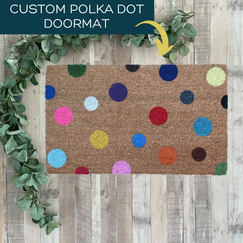 Doormat Rainbow Polka Dot Coir Whimsical Front Porch Decor