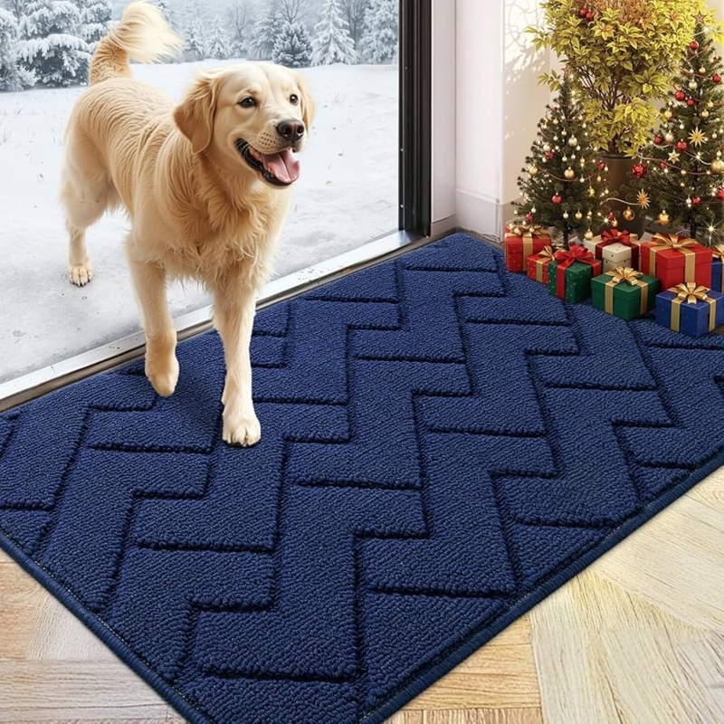 Doormat Raised Chevron Pattern Navy Blue Modern Entryway Floor Mat