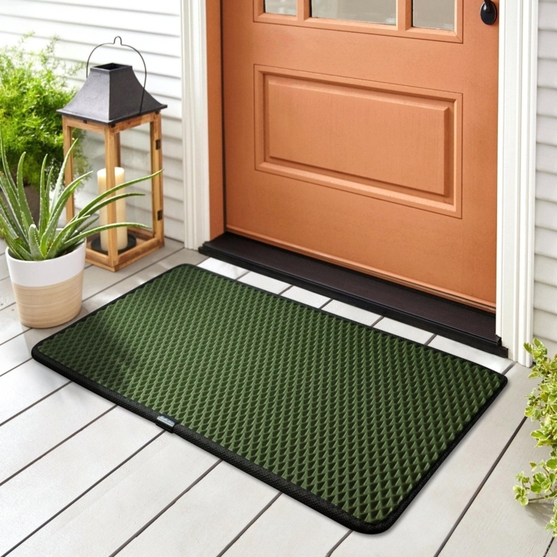 Doormat Raised Diamond Grid Black Border Geometric Outdoor Rug