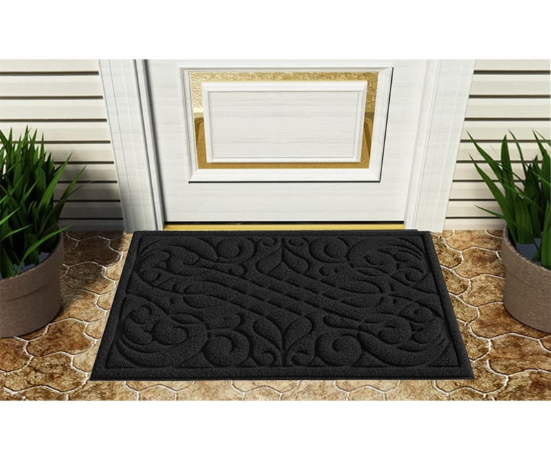 Doormat Raised Scrollwork Matte Black Finish Victorian Traditional
