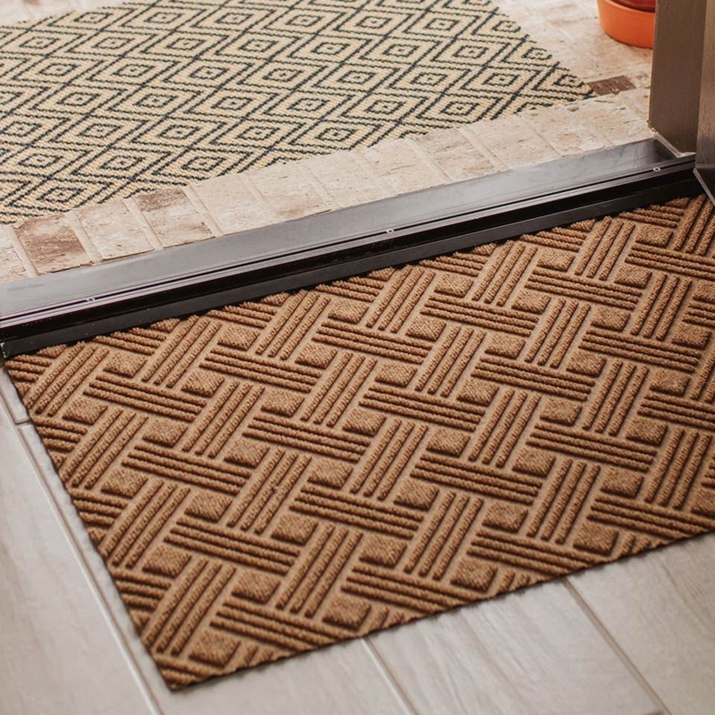 Doormat Raised Thatch Pattern Tan Brown Layered Entryway