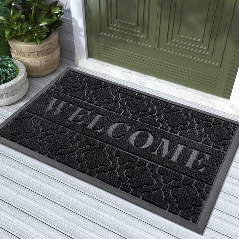 Doormat Raised Welcome Text Quatrefoil Black Front Door