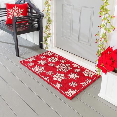 Doormat Red White Snowflake Festive Traditional Holiday Mat
