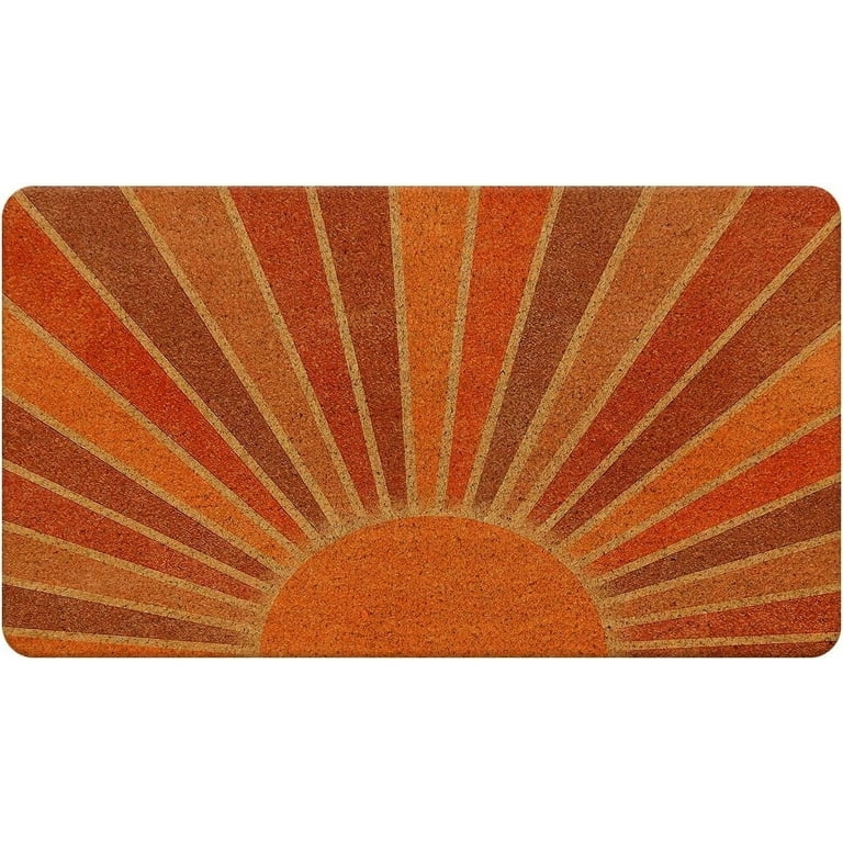 Doormat Retro Sunburst Coir Terracotta Palette Coarse Texture Orange