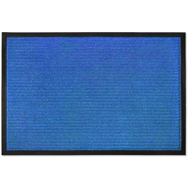 Doormat Ribbed Texture Cobalt Blue Thin Border Blue Ribbed Entry Mat