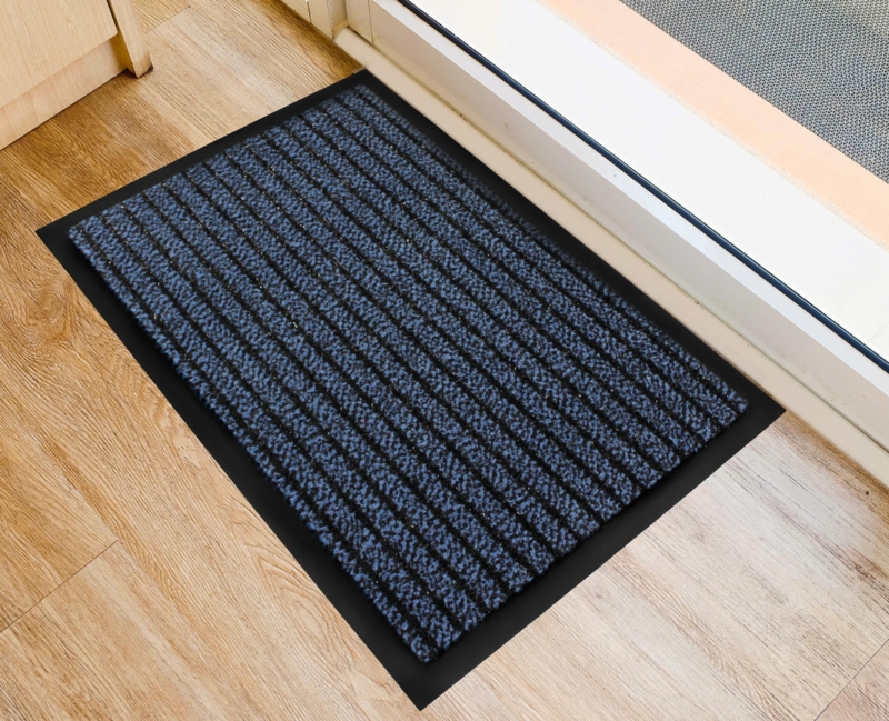 Doormat Ribbed Texture Navy Blue Indoor Scraper Mat Rubber Border
