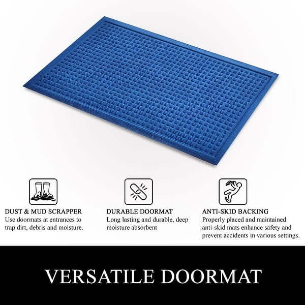 Doormat Royal Blue Grid Pattern Non Slip Backing
