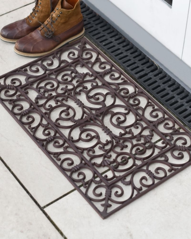 Doormat Rustic Finish Ornate Scrollwork Bronze Metal Look Filigree