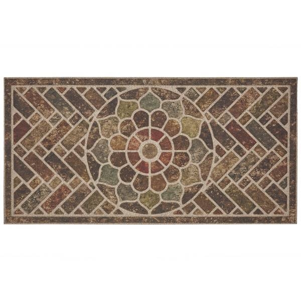 Doormat, Rustic Herringbone Brick Pattern, Multi-Tonal Earthy