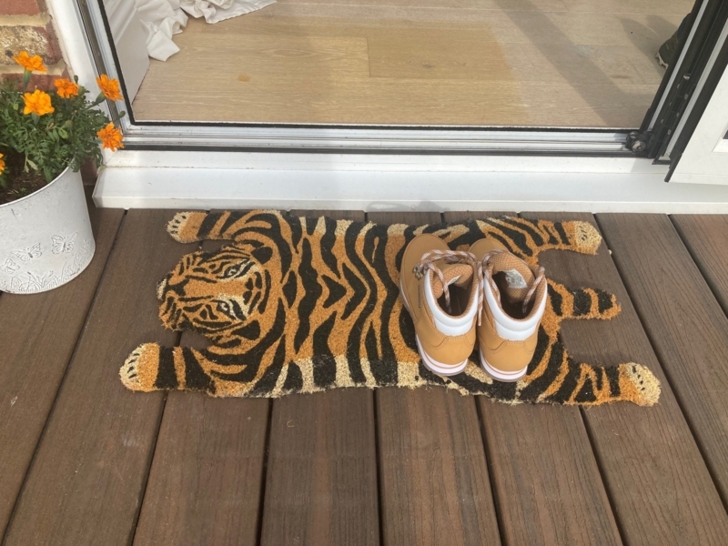 Doormat Safari Theme Tiger Shape Boho Natural Coir Animal Print