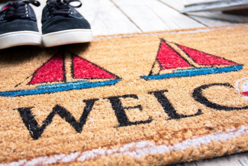Doormat Sailboat Illustration Coir Fiber Printed Text Nautical Welcome