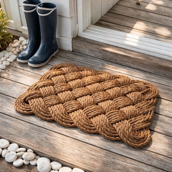 Doormat Sailor Knot Weave Thick Maritime Rope Rustic Coastal Porch