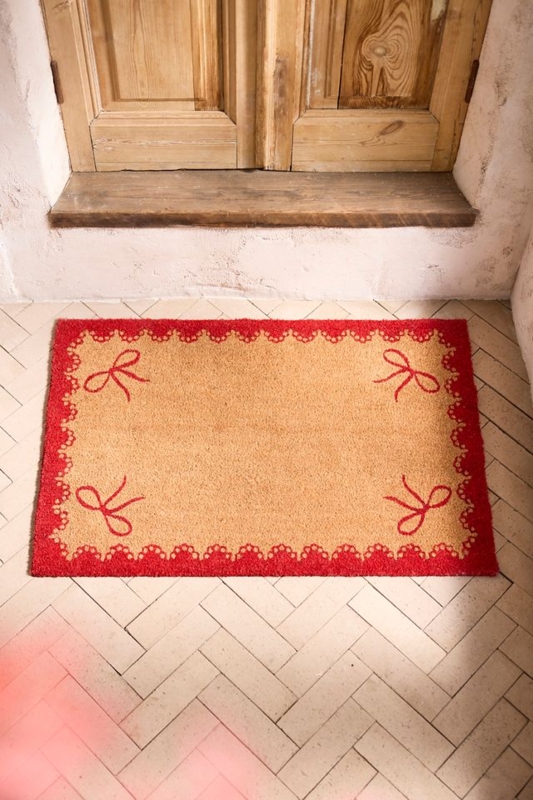Doormat Scalloped Border Corner Bows Fibrous Texture Cottagecore