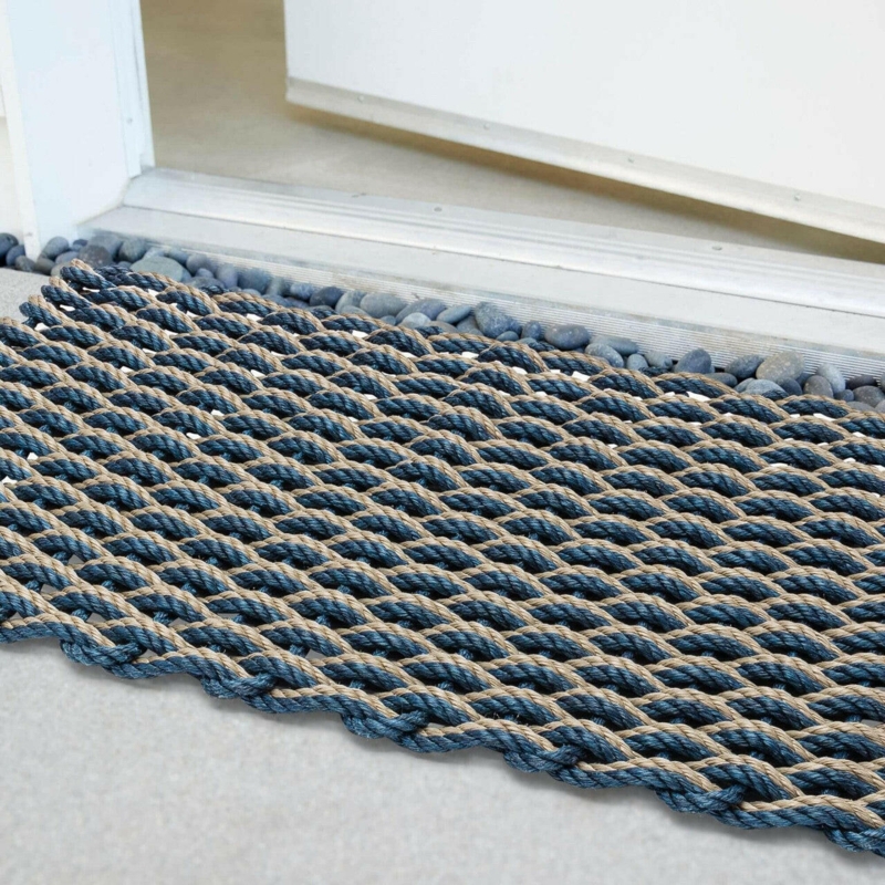 Doormat Scalloped Edge Nautical Rope Navy Tan Weave Beachy Decor