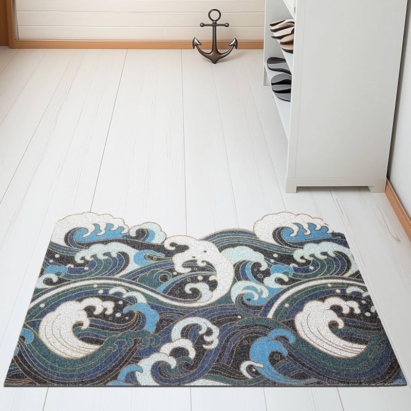 Doormat Scalloped Edge Wave Pattern Contoured Silhouette Coastal Nautical