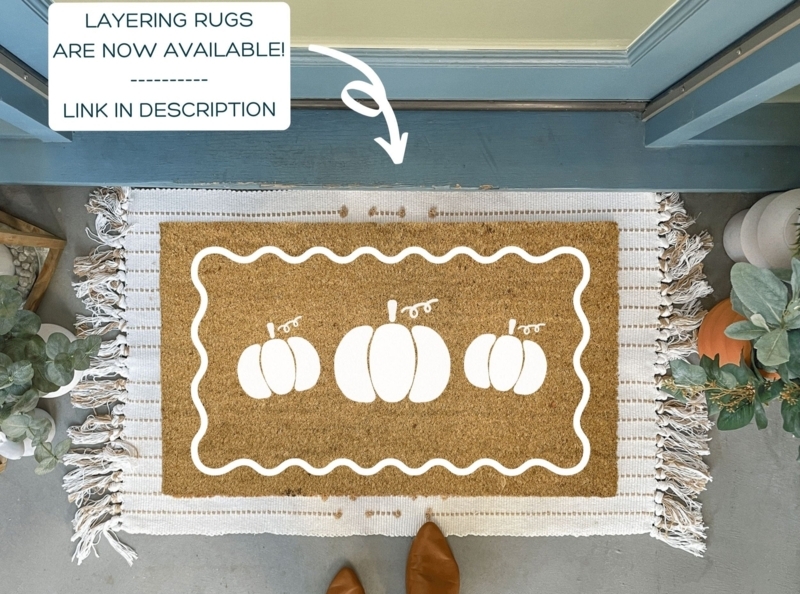 Doormat Scalloped White Pumpkin Coir Tasseled Modern Farmhouse Rug